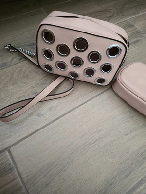 Damen Tasche zwei stück kette ketten neu Nieten Öse Ösen leder Kunstleder Nude h
