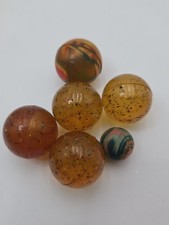 Vintage Rubber Bouncy Balls Glitter Lot w/ Cat  s Eye Marble  Cloth Bag 7pc