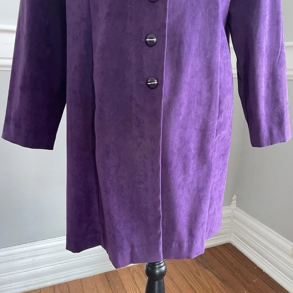 Jaqueta Blazer Roxa Longa Vintage Microfibra Botão para Cima Tamanho 12 Vestido Celeiro - Imagem 2 de 4