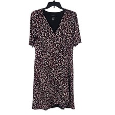 Ann Taylor Sheath Dress Womens Leopard Animal  Print V-Neck Short Sleeve M
