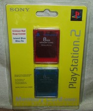 2004 SONY PlayStation 2 8MB MEMORY CARD 2-PACK, RED  BLUE, NOS, NEW - SEALED