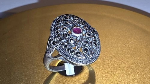 Vintage Cocktail Ring 7" 925 Sterling Silver & Old Milor Silver Necklace