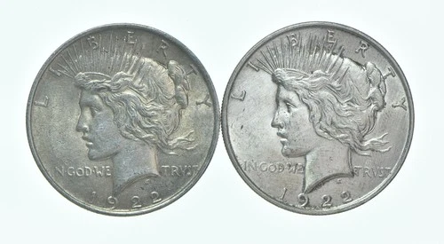 1922 & 1922 Peace Silver Dollar $1 Bullion Collection Lot *194