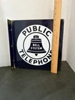 Vintage Bell System Public Telephone 11” Porcelain Double Sided Flange Sign