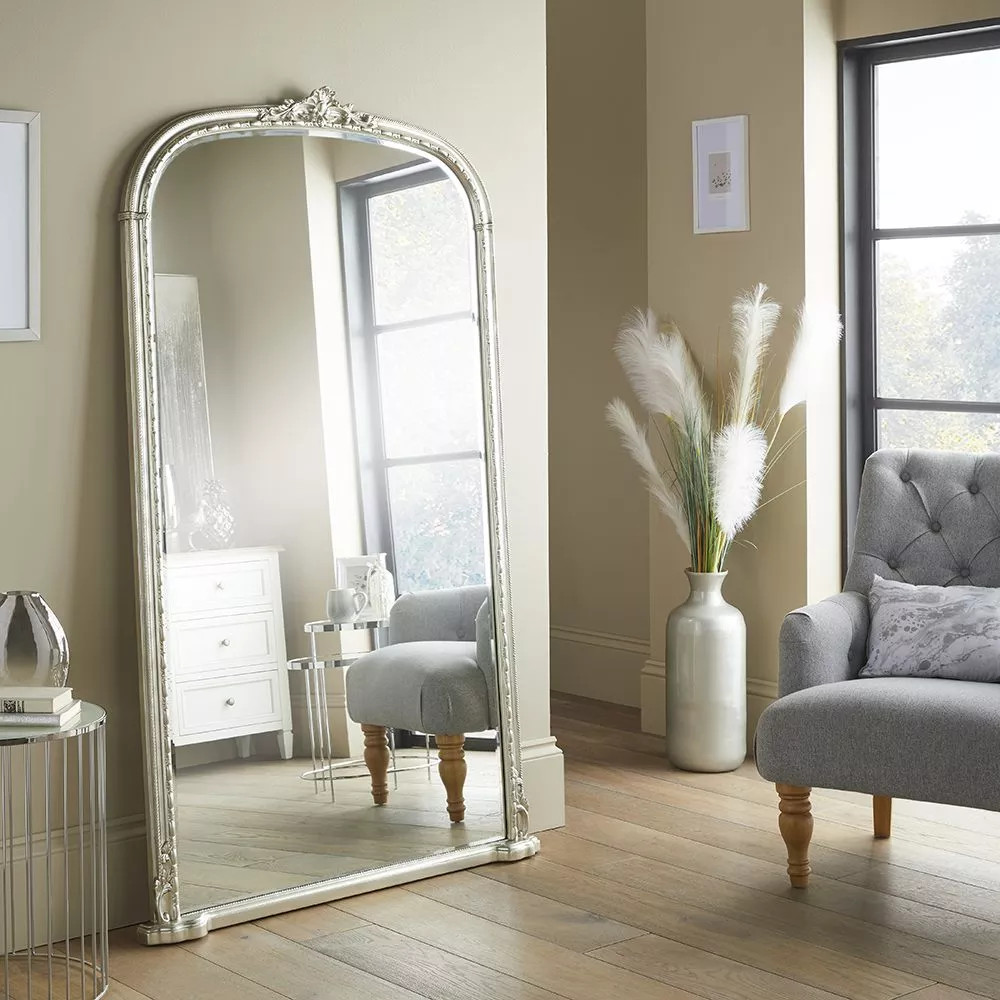 Leaner Mirror Mayfair Arched Shape with Silver Frame- H 173cm x L 104cmx W 4cm