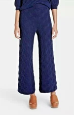 Rachel Comey High Rise Knit Palazzo Wide Leg Pants Navy Wool Blend Women's Large