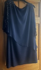DJ-Jaz Dress Women's 14 Blue Asymmetrical Formal Wear, Sheer Mesh Cape Overlay 