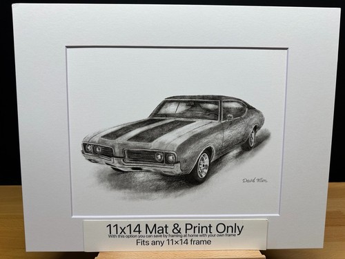 Disegno di un 1969 Oldsmobile Cutlass 442 auto grafite matita arte schizzo quadro - Foto 5 di 17