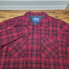 Vintage Pendleton Pure Virgin Wool Flannel Shirt Red Plaid Mens Medium USA Made