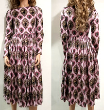 Dolce & Gabbana FW2015 Sacred Heart Print Silk Organza Rare Pink Maxi Dress IT38