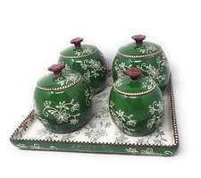 Temp-tations   Set-of-4,Floral Lace Green Condiment set with Serving Tray T48866