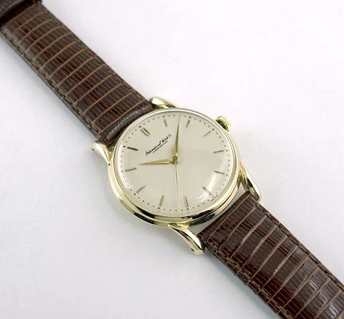 IWC Schaffhausen Automatic 18k Solid Gold Watch with Brown Leather Lizard Strap