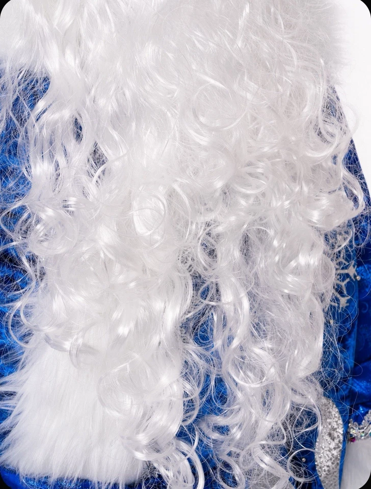 Disfraz Ded Moroz de lujo traje azul de Papá Noel, túnica larga Padre Frost. Santa Foto 4 de 4