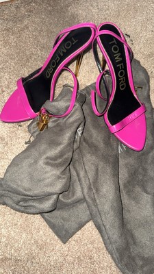 TOM FORD Pink Padlock Sandals Size 7.5   Gold Heel   Dust Bags   Worn