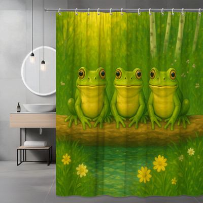 Cute Green Frog Shower Curtain for Fun Kids Bathroom Decor