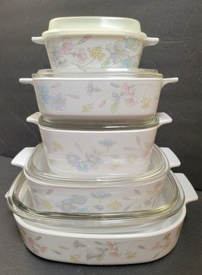 10pc Corning Pastel Bouquet Casserole Dishes and Lids EXC