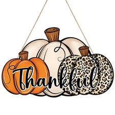 Thanksgiving Pumpkin Decoration Wooden Door Wreath for Front Door Sign Wall S...