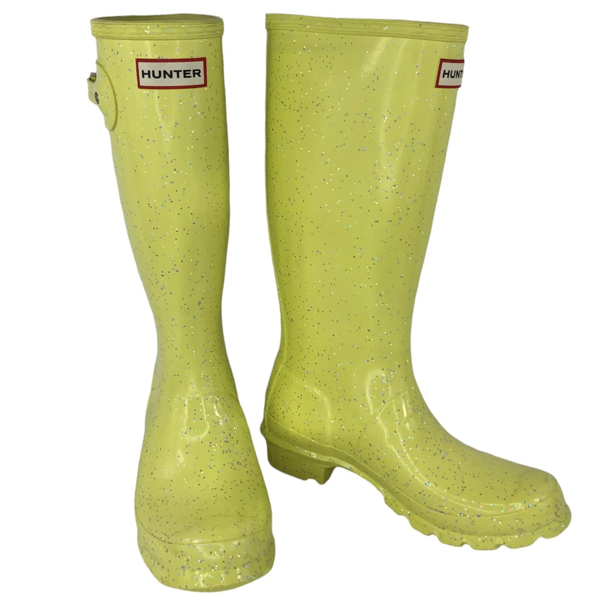 Hunter Original Giant Yellow Glitter Tall Wellington Rain Boots Big Kids Size 4