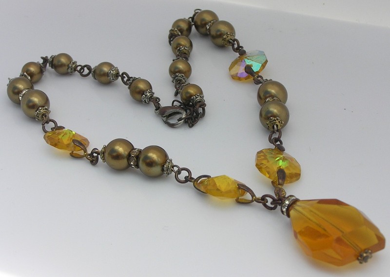 Vintage Amber Glass Bead Choker Necklace 