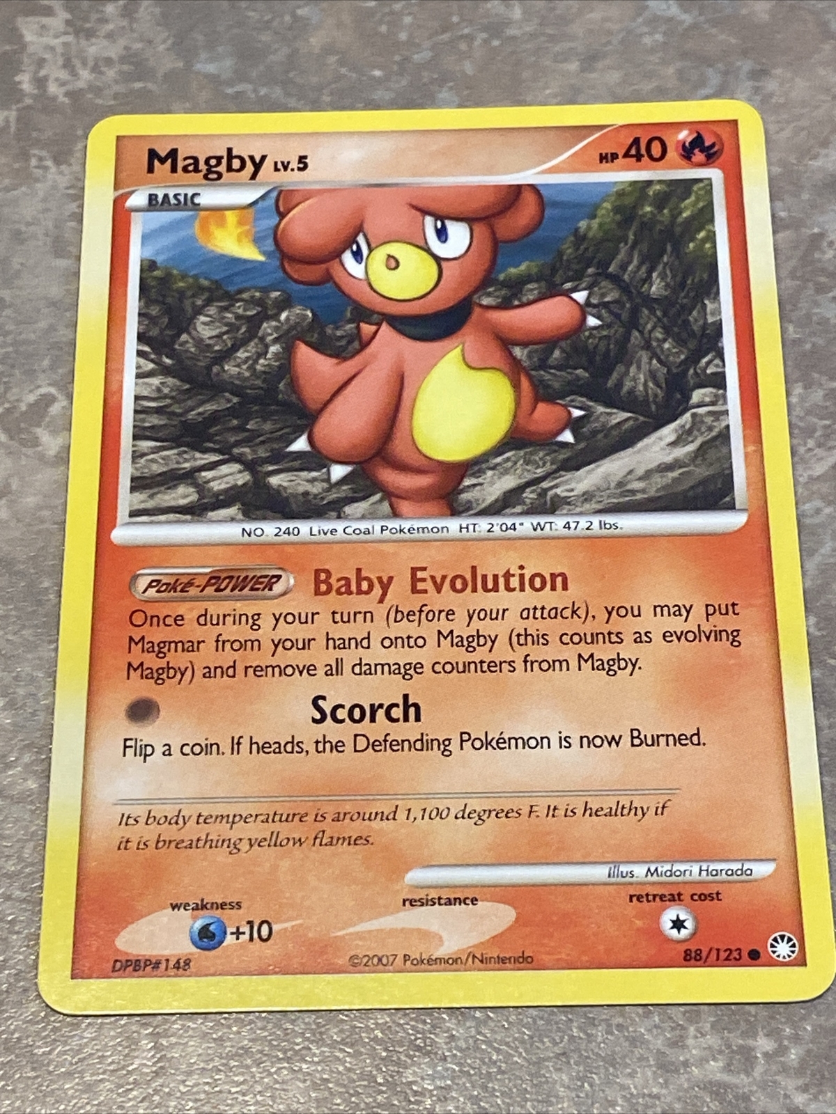 Magby 88/123 NM Common  Vintage Baby Pokemon Card 2007 Free Shipping