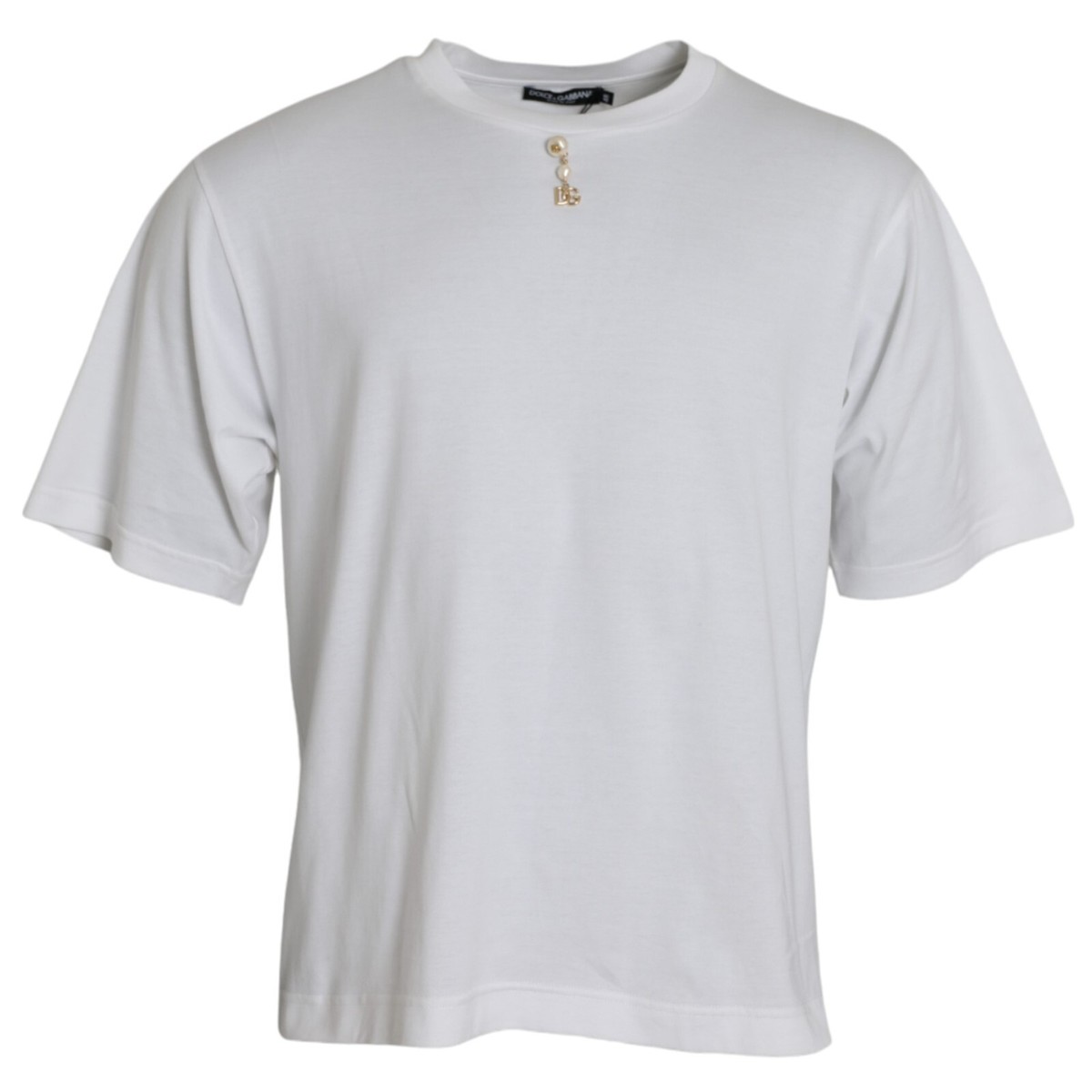 DOLCE & GABBANA T-shirt White Embellished Cotton Crew Neck