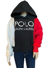 Image of Polo Ralph Lauren Womens Color Block Logo Hoodie Black/ Multi Pullover Size M