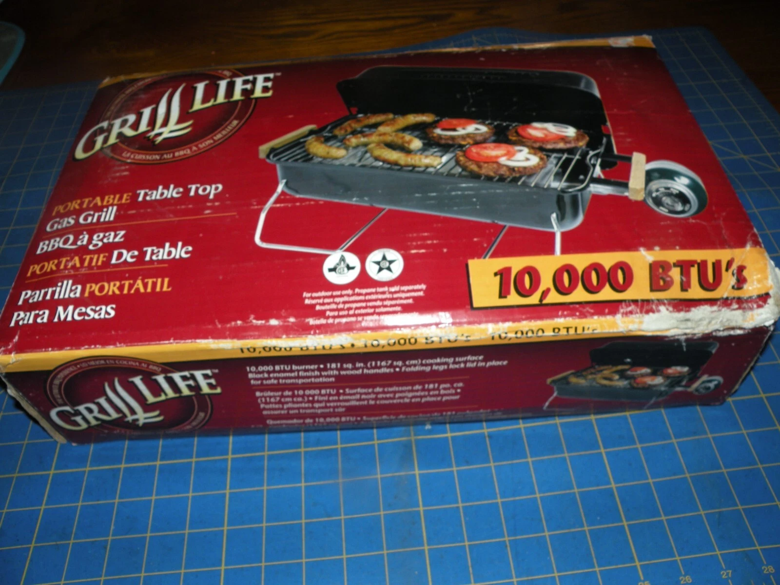 NIB GRILL LIFE PORTABLE TABLETOP GAS GRILL 10,000 BTU 3 CONTROLS BLACK