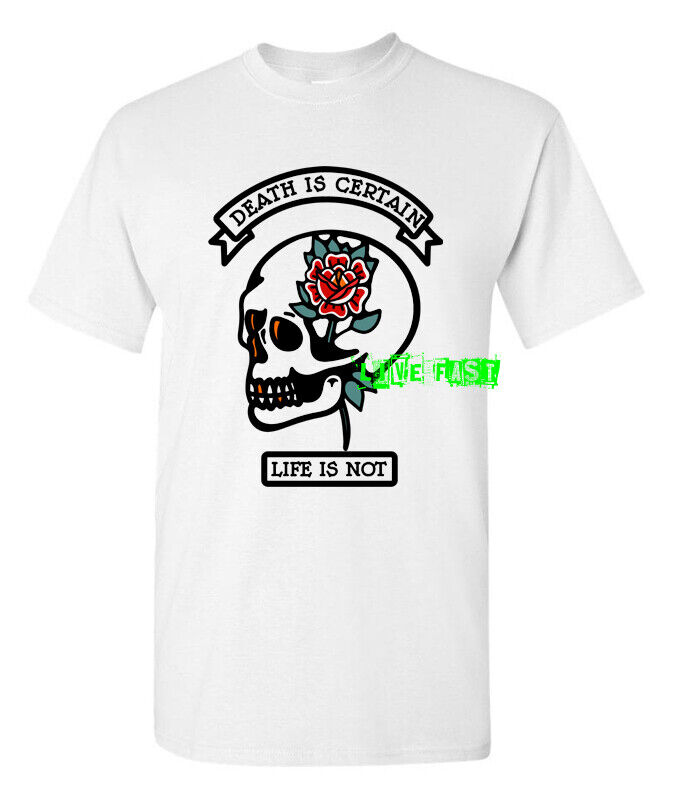 DEATH IS CERTAIN T SHIRT traditional tattoo flash art vintage retro cool outlaw
