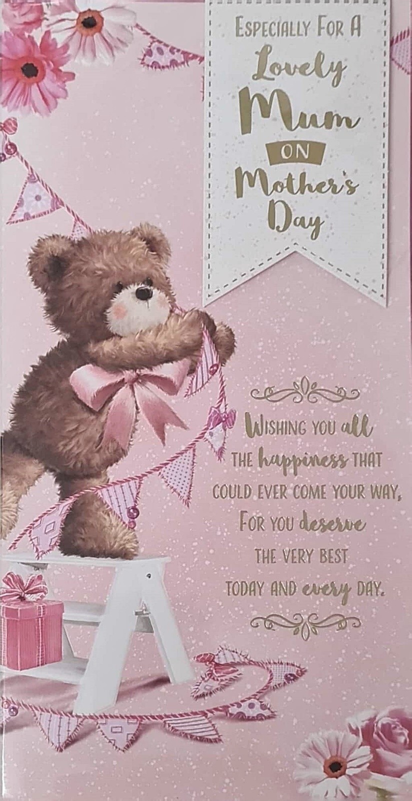 Happy Mothers Day Card - Lovely Mum - Bear Hanging Bunting