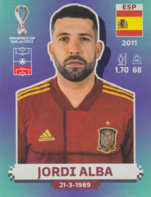 Panini Sticker Fußball WM 2022 Nr. ESP 7: Jordi Alba Espana Bild NEUWARE Qatar