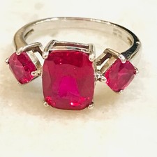 Ruby Ring 925 BBJ Sterling Silver 3 Red Statement Victoriana Cocktail VTG Sz7.75