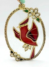 Stained Glass Hanging Sun Catcher Cardinal Bird 7" x 4 1/2" Layered 3D Holiday