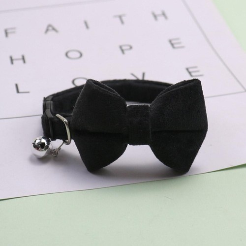 Adjustable Velvet Cat & Small Dog Collar with Suede & Bow Bell' S3O3 N3F1 V W5U3 - Picture 8 of 15