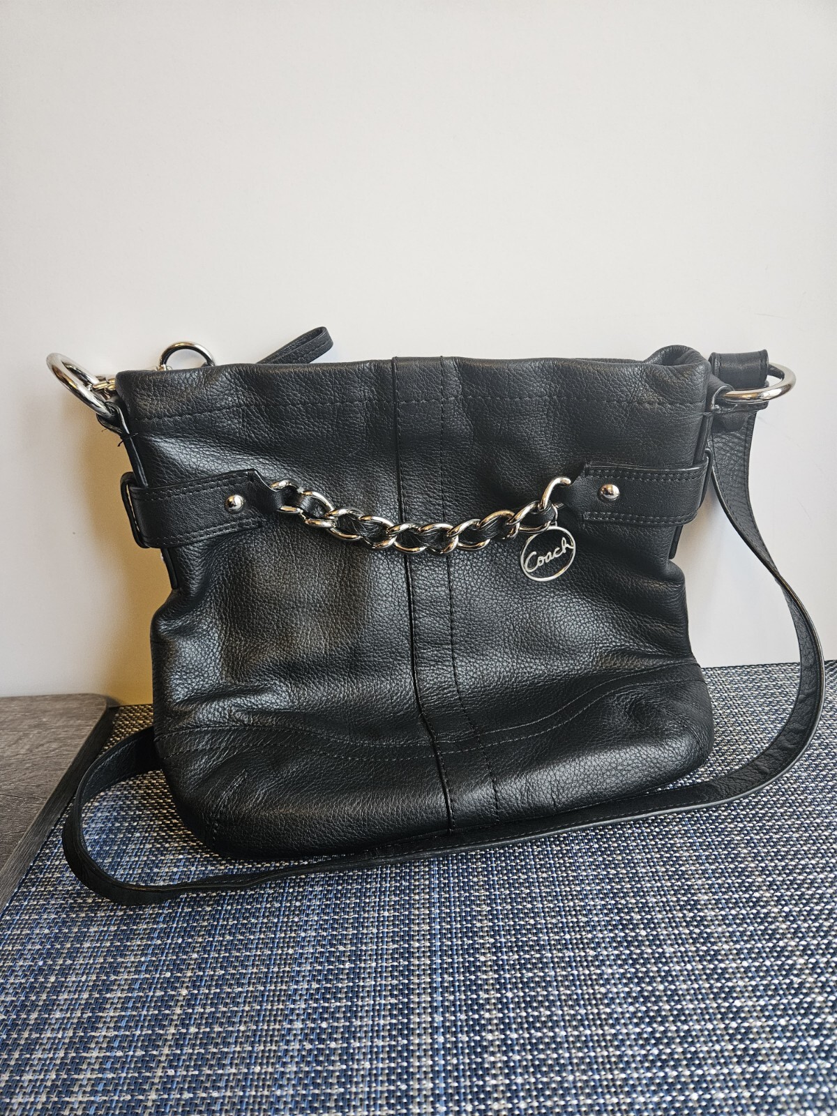 Coach Blossom Pebbled Leather Crossbody Black Purse Silver Chain EUC eBay