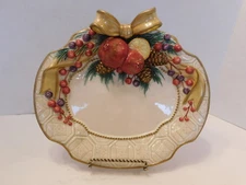 Fitz and Floyd Winter Spice Canape Plate Christmas Holiday Fruit Embossed Plate