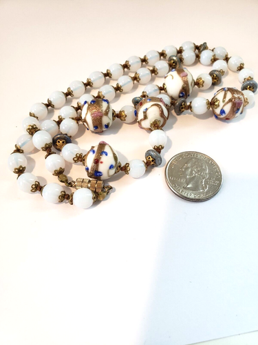 Vintage Venetian Wedding Cake Bead Necklace, Opaline Beads Gold, Pink, Blue, 24" - 第 10/13 張圖片