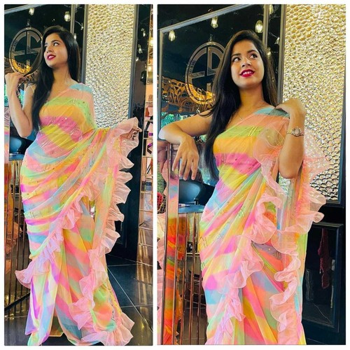 INDIAN FRILLS SAREE BLOUSE DESIGNER 