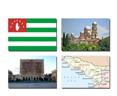 4er Set Abchasien Kühlschrankmagnete - Flagge, Karte und Sehenswürdigkeiten Sehenswürdigkeiten