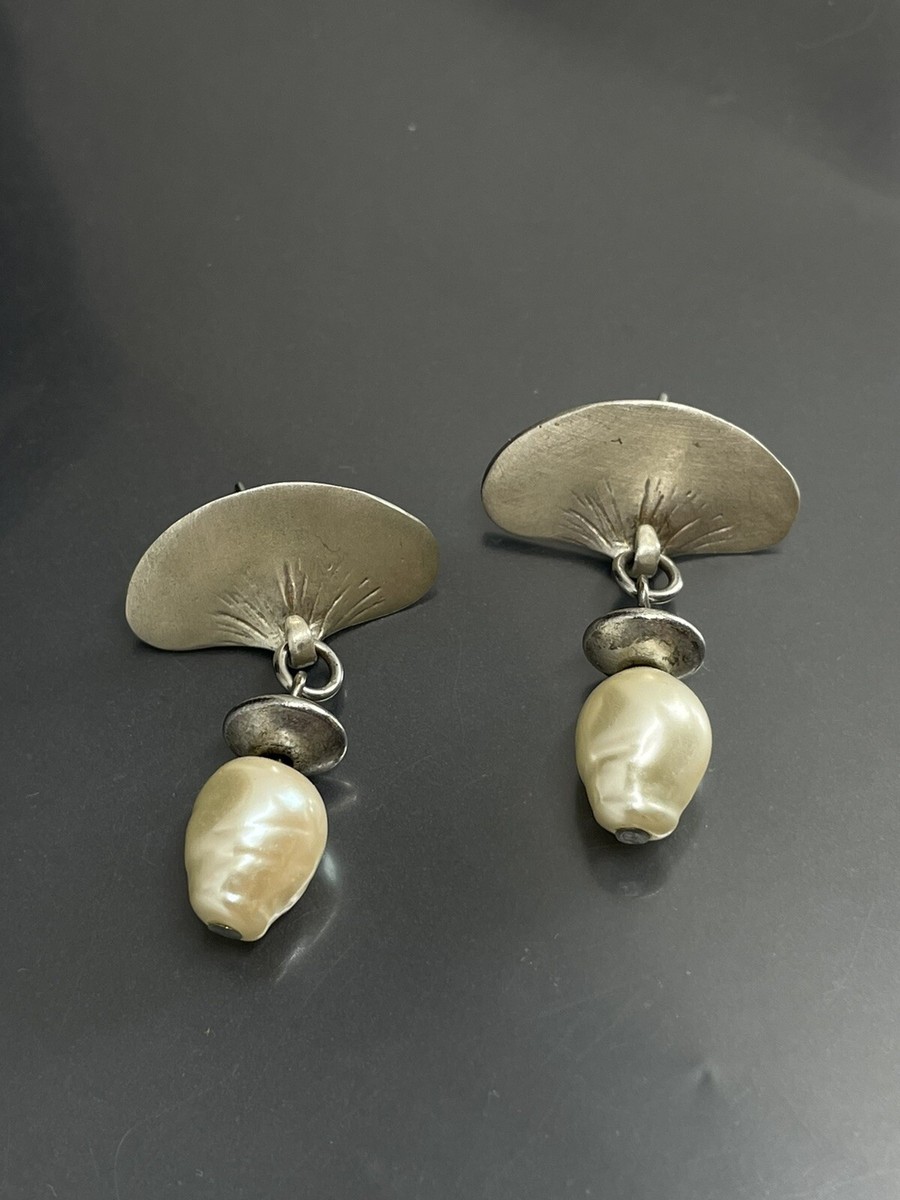イヤリング TATIANA Silver 925 Celia Pearl Earrings EC1680 VTG Signed Celia Landman Sterling Silver 925 White Pearls