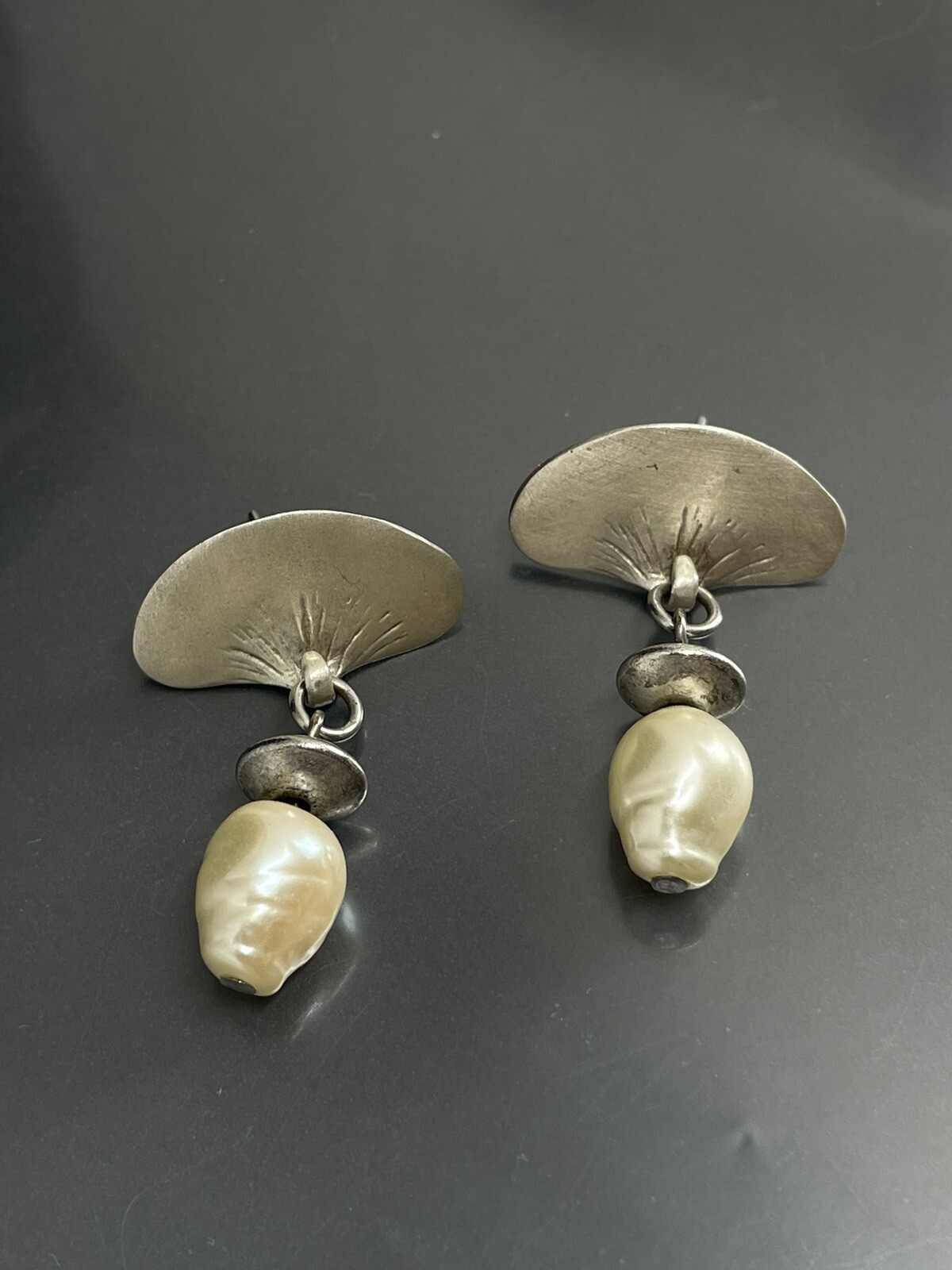 VTG Signed Celia Landman Sterling Silver 925 White Pearls Post Dangle Earrings