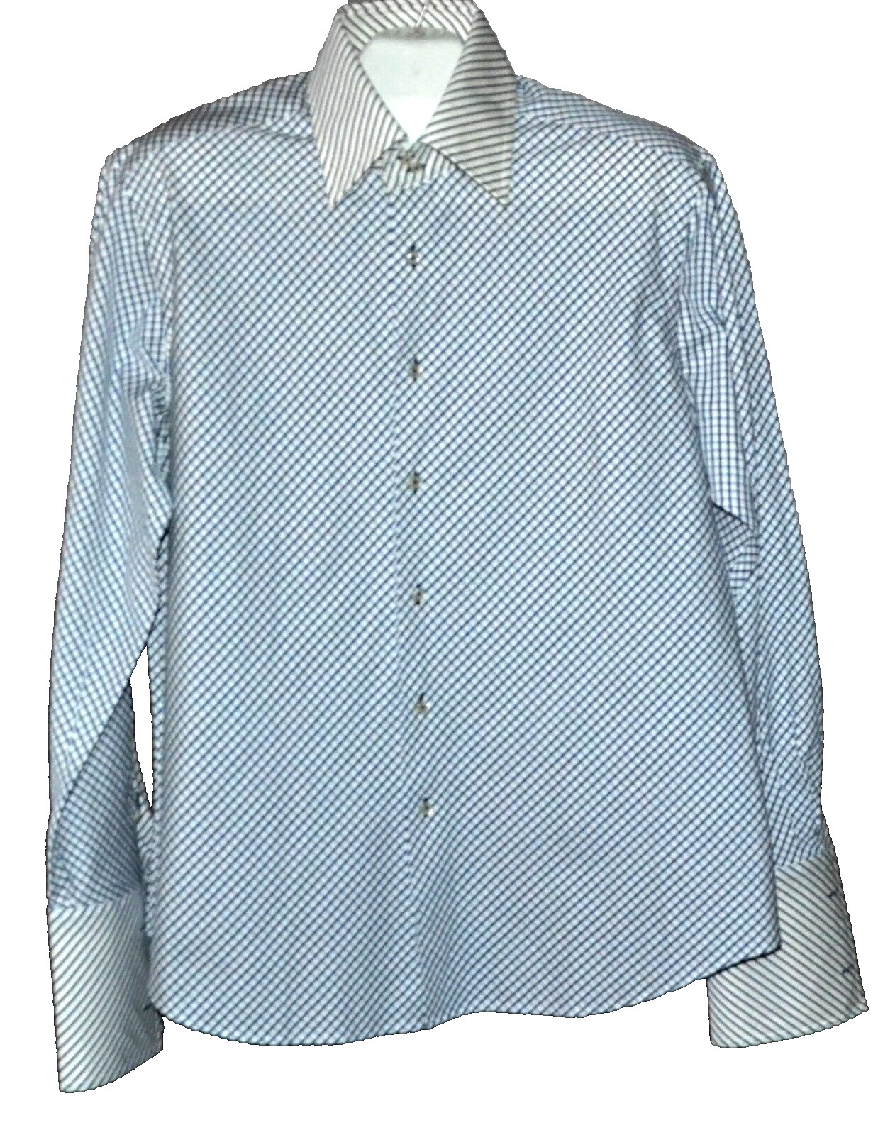 Vicentini Mens White Blue Plaids Romb Cotton Italy Soft Shirt Size 17 43 8590₽
