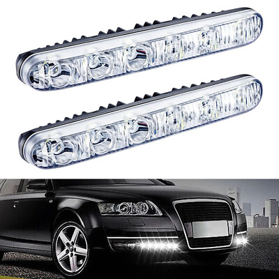 Pair Universal 12V 6 LED White Daytime Running Light DRL Driving Bumper Fog Lamp