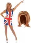 Women`s Union Jack Girl Dress Wig 90s Pop Star Ginger Spice Band Costume UK Flag