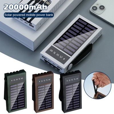 20000mAh Solar Power Bank Comes 4 Cables Portable Outdoor Charger For Iphone