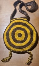 Vtg 70s Hippie Boho Psychedelic Hand Made Crochet Circle Shoulder Bag NWOT