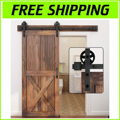 14FT Carbon Steel Sliding Barn Door Hardware with Smooth Big Wheel Rollers