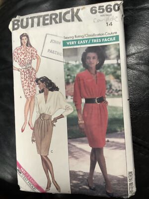  Butterick Sewing Pattern 6560, Very EASY Dress with Waist Pleats,Size 14 Cut 