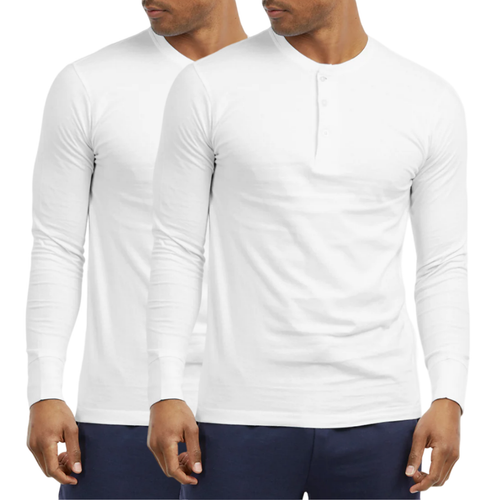 2 Pack Men's Henley Shirt Cotton Long Sleeve Tops S-3XL Regular Big & Tall Solid - Picture 19 of 30