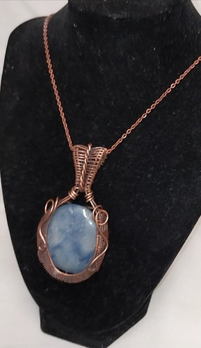 Hand Wire Wrapped Blue Aventurine Stone Pendant And Necklace