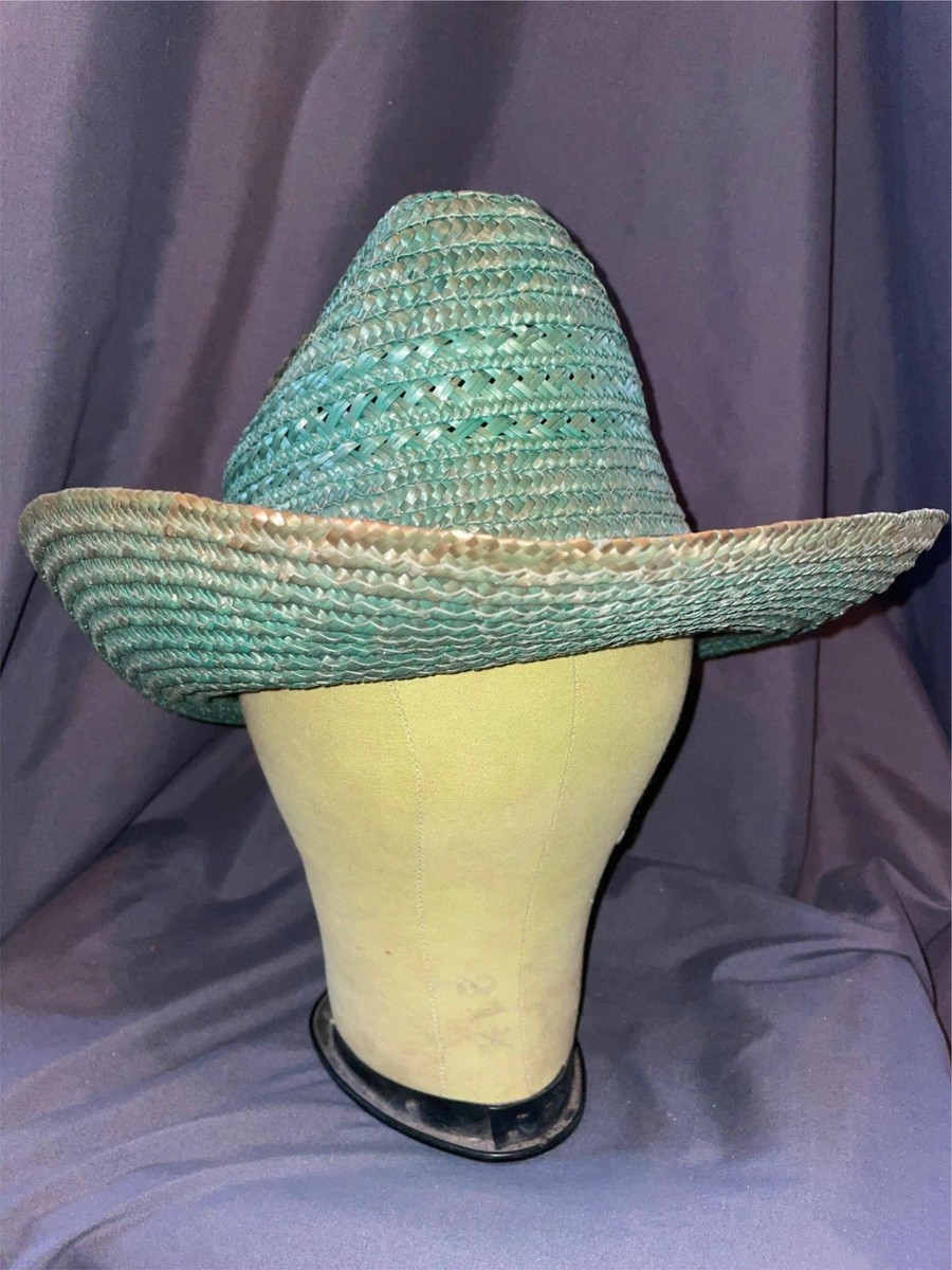 Vintage 80’s Green Straw Hat Vintage 80s Lime Green Straw Hat: Fancy Derby Costume - Etsy main image 2